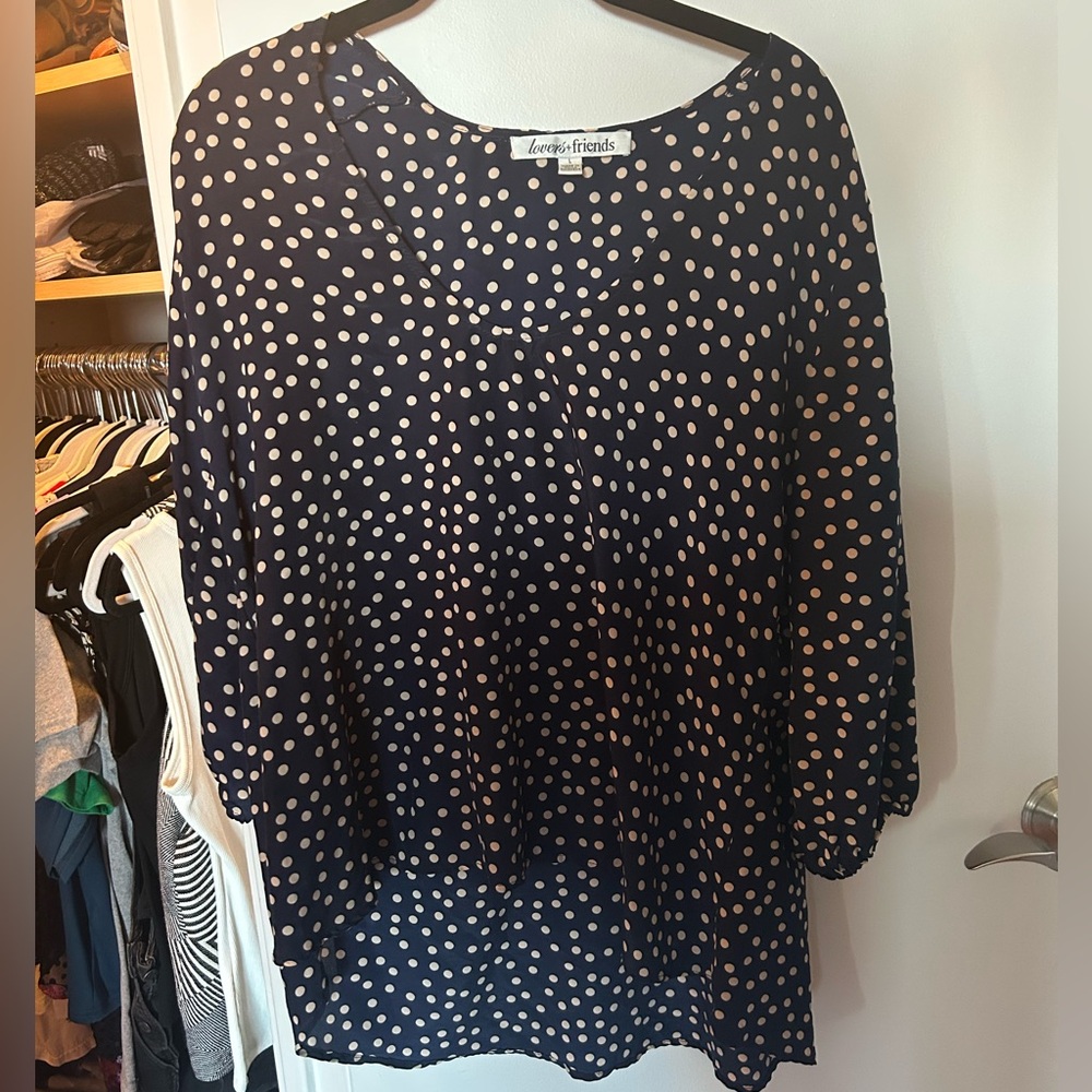 lovers+friends Navy Polka Dot Blouse